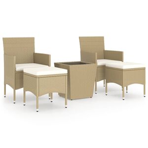 vidaXL Set Bistrot da Giardino 5 pz Polyrattan e Vetro Temperato Beige