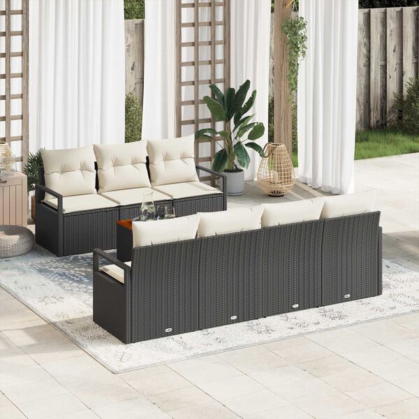 vidaXL Set Divano da Giardino con cuscino 8 pcs Nero polyrattan