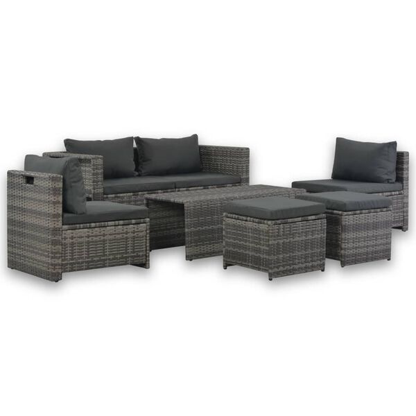 vidaXL Set Divani da Giardino 6 pz con Cuscini in Polyrattan Grigio