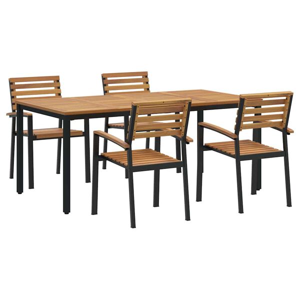 vidaXL Set da Pranzo per Giardino 5 pcs Nero Legno di Acacia Massello