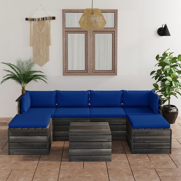 vidaXL Set Divani da Giardino su Pallet 7 pz con Cuscini Massello Pino