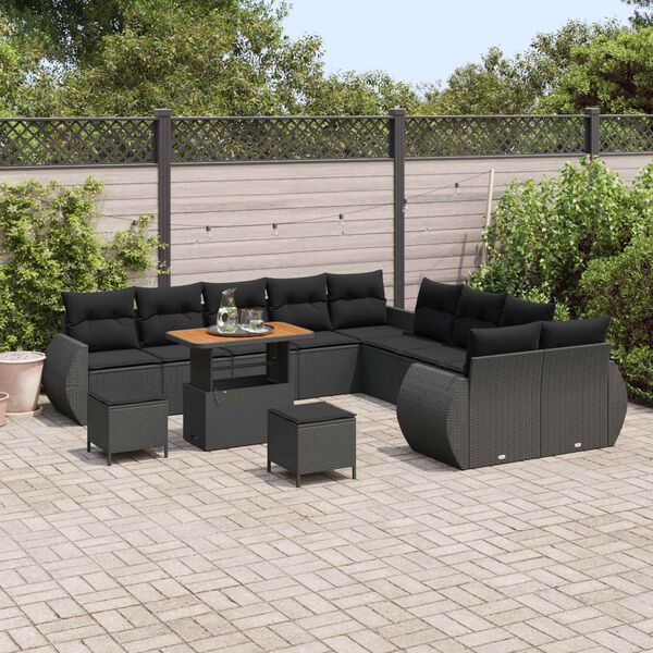 vidaXL Set Divano da Giardino con cuscino 13 pcs Nero