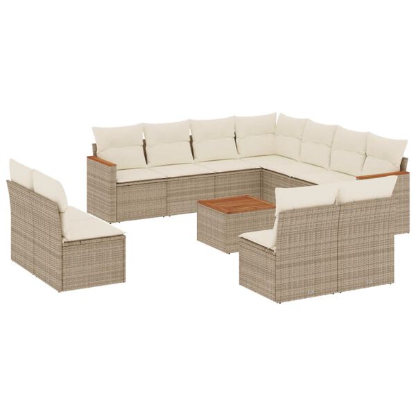 vidaXL Set Divani da Giardino 12 pz con Cuscini Beige in Polyrattan