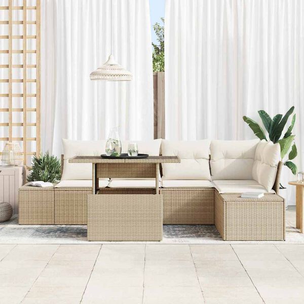 vidaXL Set Divano da Giardino con cuscino 6 pcs Beige polyrattan