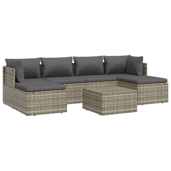 vidaXL Set Divani da Giardino 7 pz con Cuscini in Polyrattan Grigio