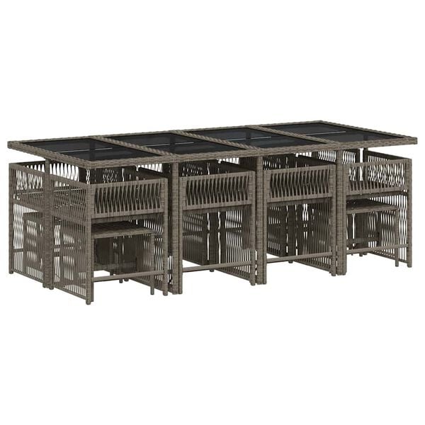 vidaXL Set da Pranzo da Giardino 13pz con Cuscini Grigio in Polyrattan
