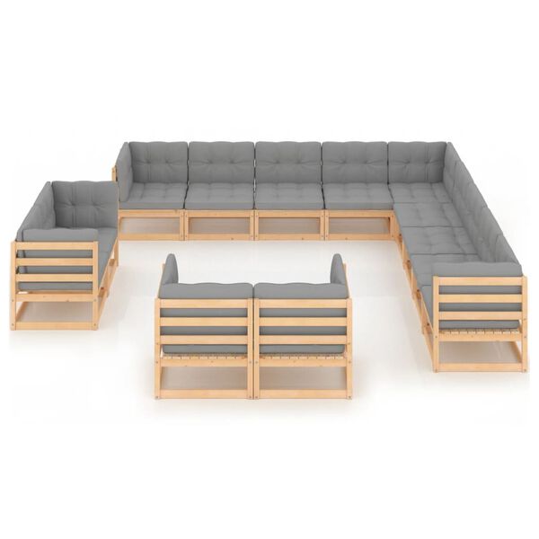 vidaXL Set Divani Giardino 13 pz con Cuscini in Legno Massello di Pino