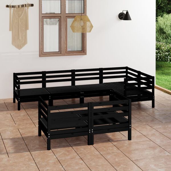 vidaXL Set Salotto da Giardino 7 pz in Legno Massello di Pino Nero