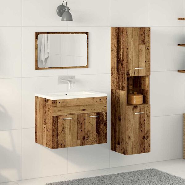 vidaXL Set di mobili per il bagno con porta 3 pcs Legno vecchio