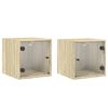 vidaXL Comodini con Ante in Vetro 2pz Rovere Sonoma 35x37x35 cm