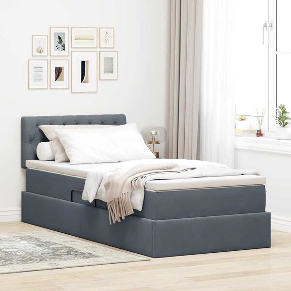 vidaXL Letto con Contenitore Grigio scuro 90 x 200 cm Velluto
