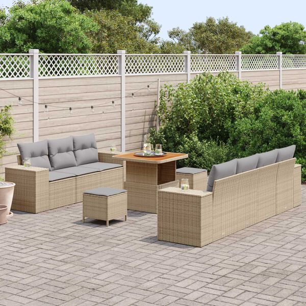 vidaXL Set Divano da Giardino 10 pcs Beige polyrattan