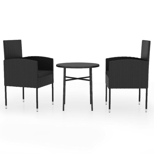 vidaXL Set Mobili da Pranzo per Giardino 3 pz Polyrattan Nero