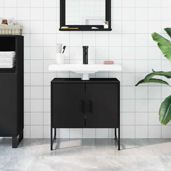 vidaXL Mobile Lavabo Bagno Nero 60x30x60 cm in Legno Multistrato
