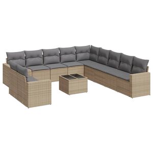 vidaXL Set Divani da Giardino 12 pz con Cuscini Beige in Polyrattan
