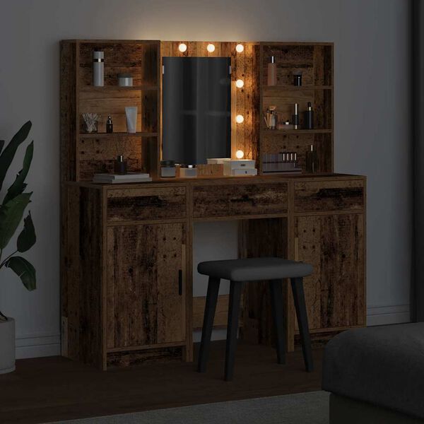 vidaXL Set da tavolo da trucco con LED con porta 3 pcs Legno vecchio