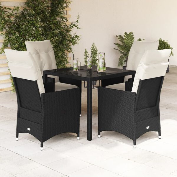 vidaXL Set da Pranzo da Giardino 5 pz Nero con Cuscini in Polyrattan