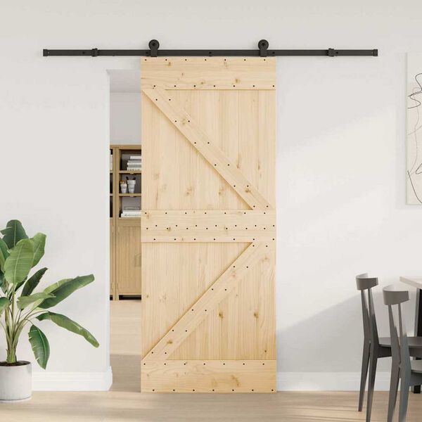 vidaXL Porta Scorrevole con Set Hardware 85x210 cm Legno Massello Pino