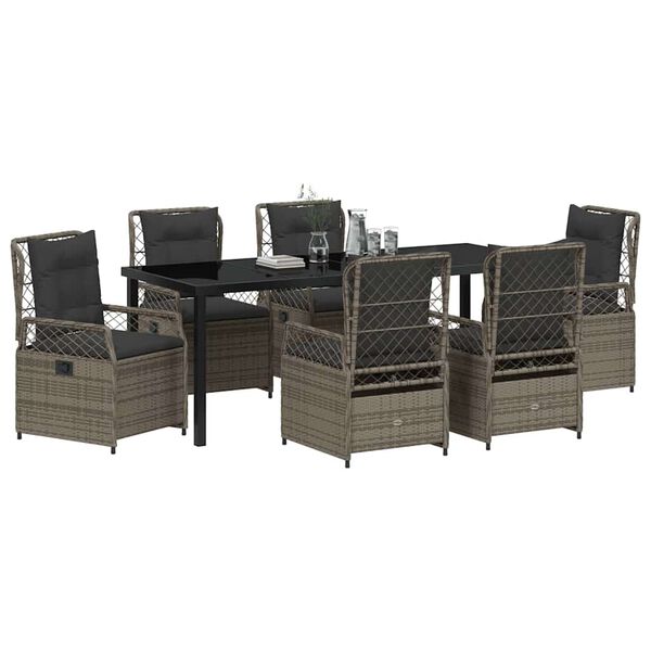 vidaXL Set da Pranzo per Giardino 7 pcs Grigio polyrattan