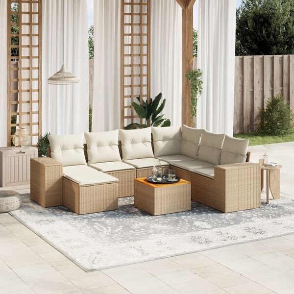 vidaXL Set Divano da Giardino 8 pz con Cuscini Beige in Polyrattan