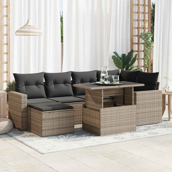 vidaXL Set Divani da Giardino 7 pz con Cuscini Grigio in Polyrattan