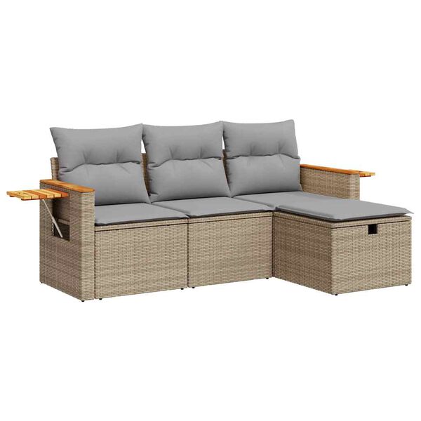 vidaXL Set Divano da Giardino 4 pz con Cuscini Beige in Polyrattan