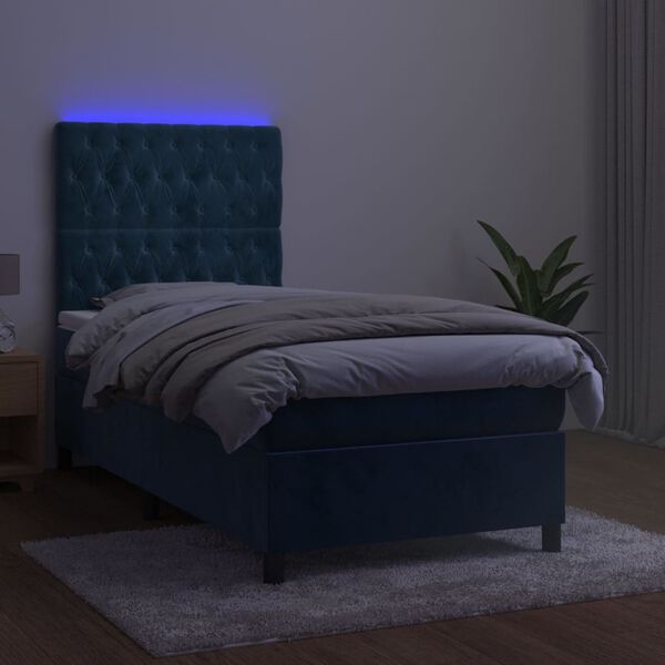 vidaXL Letto a Molle con Materasso e LED Blu Scuro 100x200 cm