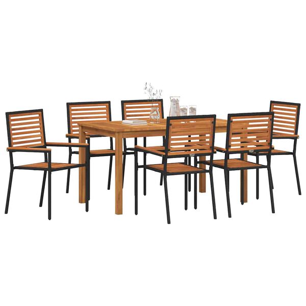 vidaXL Set da Pranzo per Giardino 7 pcs Nero Legno di Acacia Massello