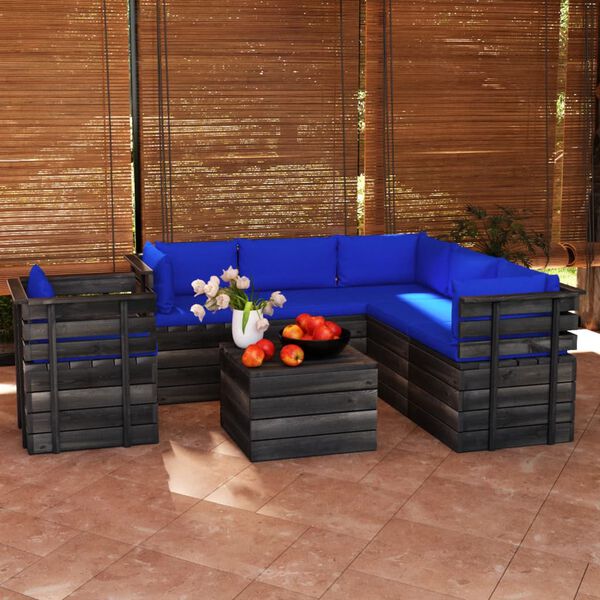 vidaXL Set Divani da Giardino su Pallet 7 pz con Cuscini Massello Pino