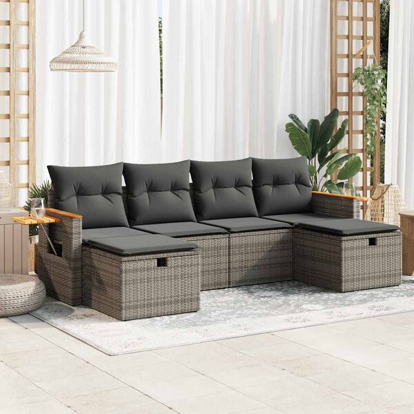 vidaXL Set Divano da Giardino 6 pz con Cuscini Grigio in Polyrattan