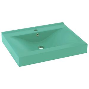 vidaXL Lavabo con Foro Rubinetto Verde Chiaro Opaco 60x46 cm Ceramica