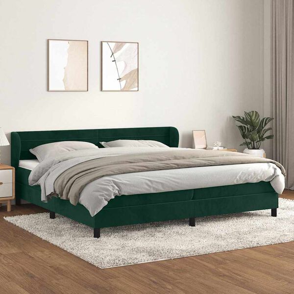vidaXL Giroletto a Molle con Materasso Verde Scuro 200x200 cm Velluto