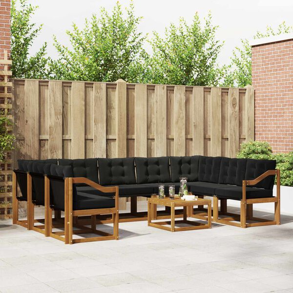 vidaXL Set di divani da esterno con cuscino 10 pcs Naturale e Nero