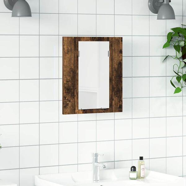 vidaXL Mobile Bagno Specchio LED Rovere Fumo 40x12x45cm Multistrato