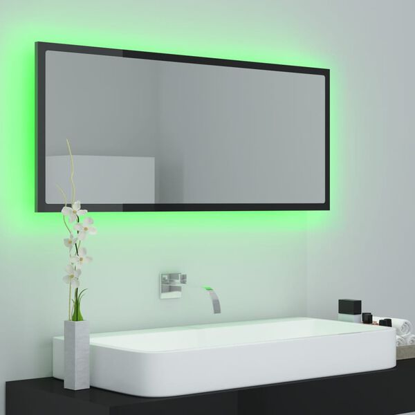 vidaXL Specchio da Bagno LED Nero Lucido 100x8,5x37 cm in Acrilico