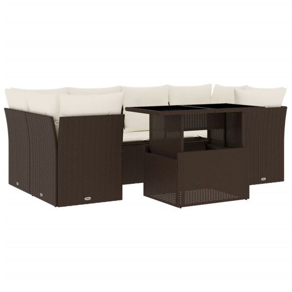 vidaXL Set Divani da Giardino 7 pz con Cuscini Marrone in Polyrattan