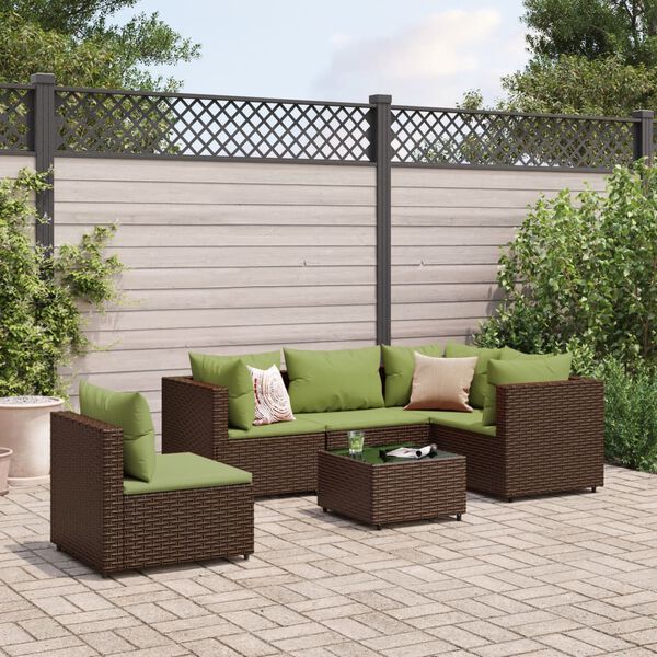 vidaXL Set Mobili da Giardino 6pz con Cuscini in Polyrattan Marrone