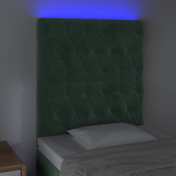 vidaXL Testiera a LED Verde Scuro 80x7x118/128cm in Velluto