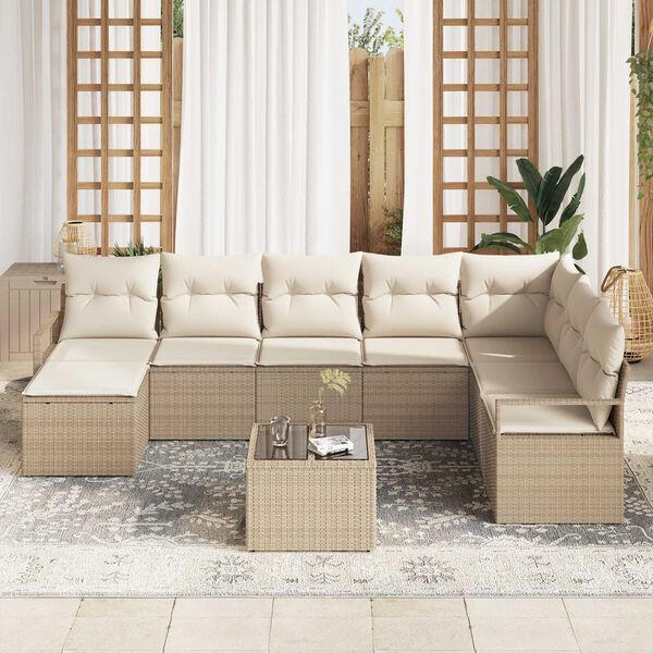 vidaXL Set di divani con cuscino 9 pcs Beige e Crema polyrattan