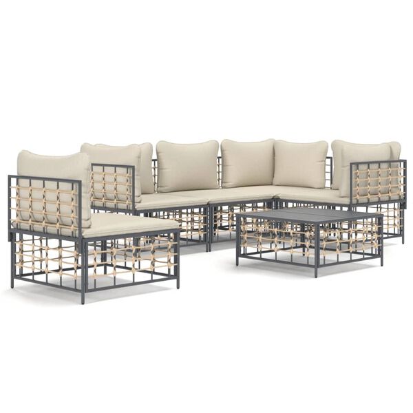 vidaXL Set Divani da Giardino 6 pz con Cuscini Antracite in Polyrattan