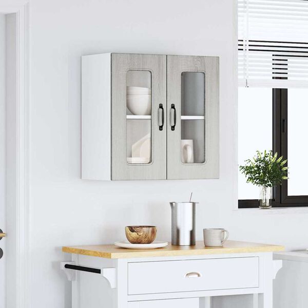 vidaXL Pensile da Cucina con Porta in Vetro Kalmar Grigio Sonoma