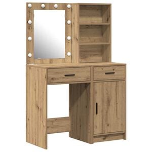 vidaXL Set da tavolo da trucco con LED 2 pz Rovere artigianale