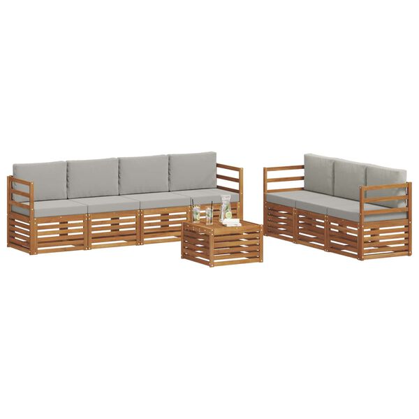 vidaXL Set divani con cuscino 8 pcs Grigio Naturale e Chiaro
