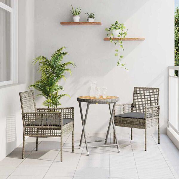 vidaXL Set Bistro da Giardino 3 pcs Grigio polyrattan