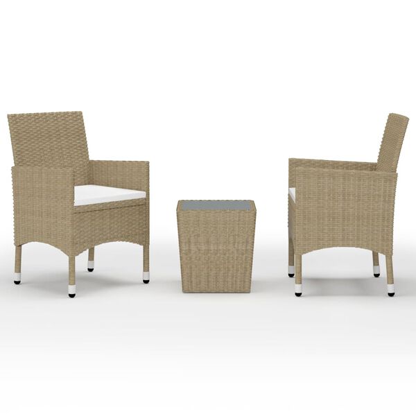 vidaXL Set Bistrot da Giardino 3 pz Polyrattan e Vetro Temperato Beige