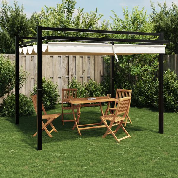 vidaXL Gazebo da Giardino con Tetto Retrattile Crema 3x3m in Alluminio
