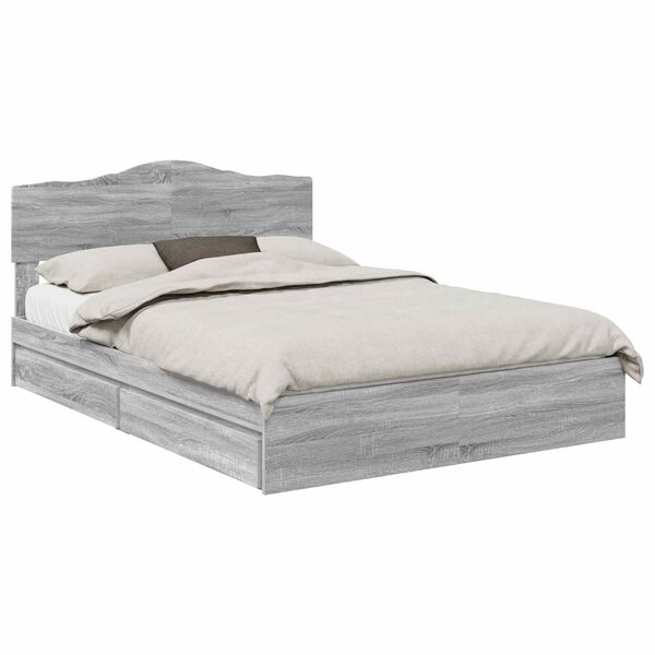 vidaXL Letto con Contenitore con testiera Grigio Sonoma 160 x 200 cm