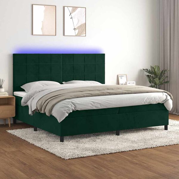 vidaXL Letto a Molle con Materasso e LED Verde Scuro 200x200cm Velluto