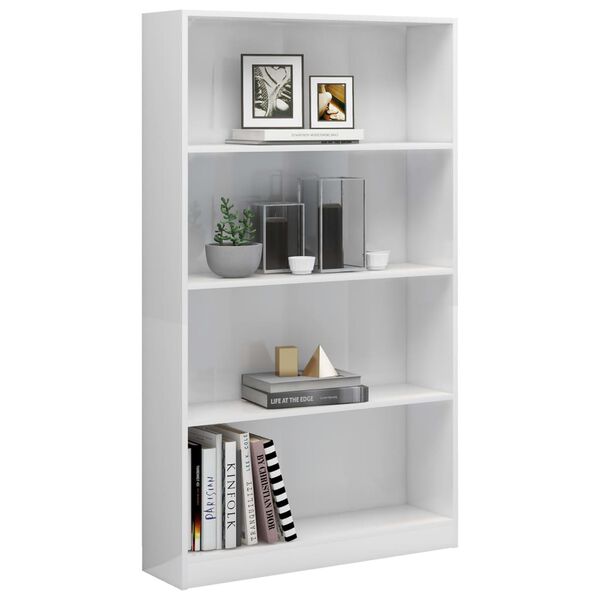 vidaXL Libreria 4 Ripiani Bianco Lucido 80x24x142 cm Legno Multistrato