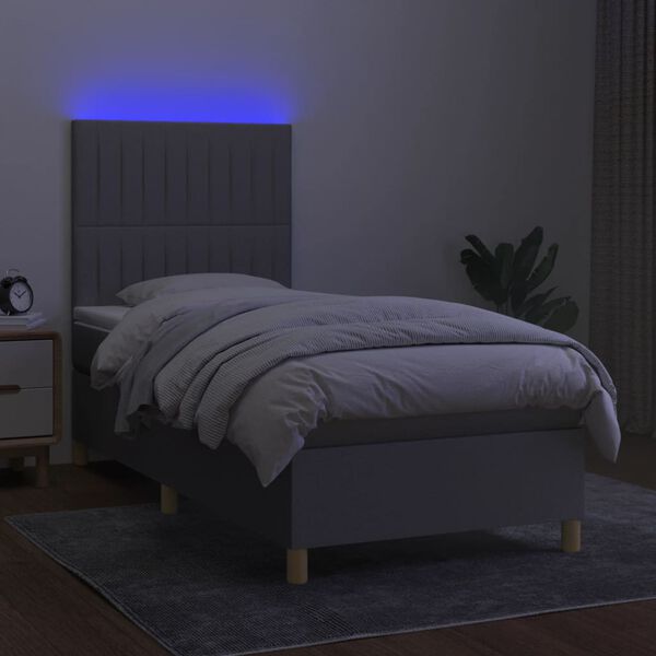 vidaXL Letto a Molle Materasso e LED Grigio Chiaro 90x190 cm Tessuto